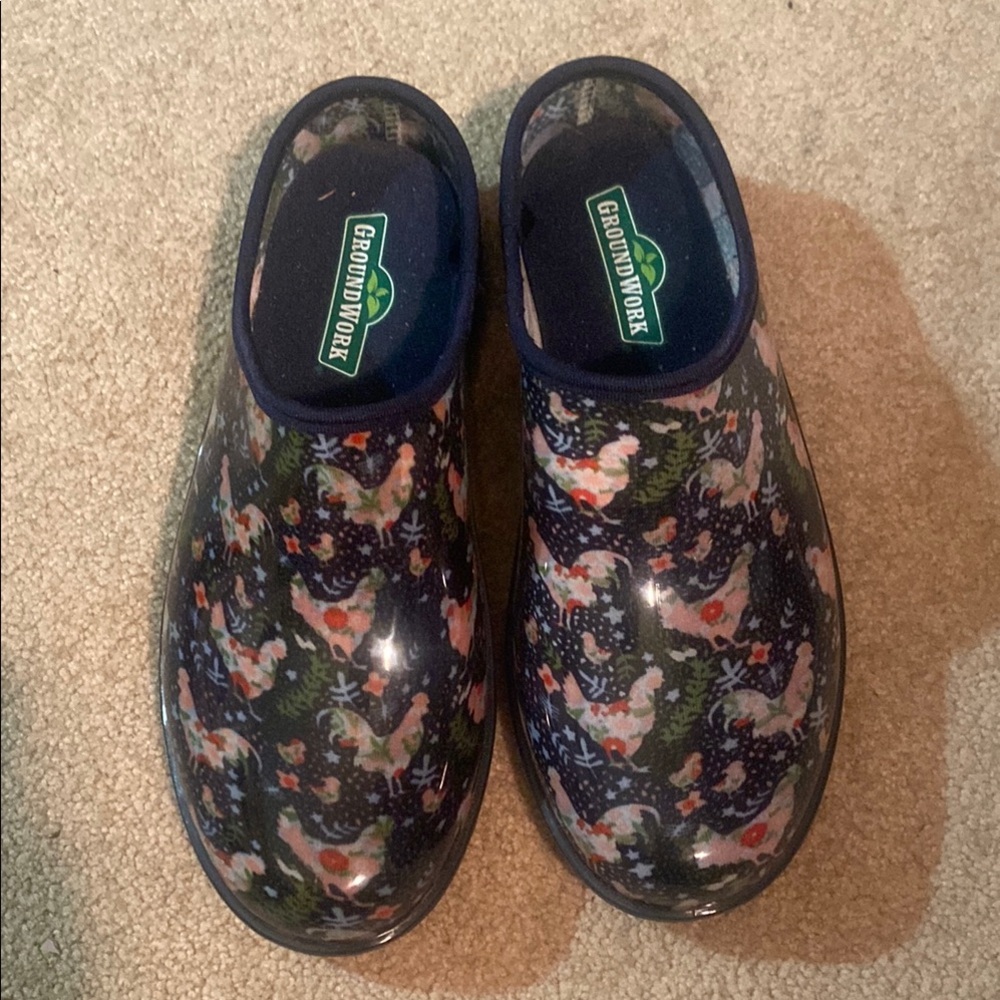 Kids Blue Clogs with Chicken Print